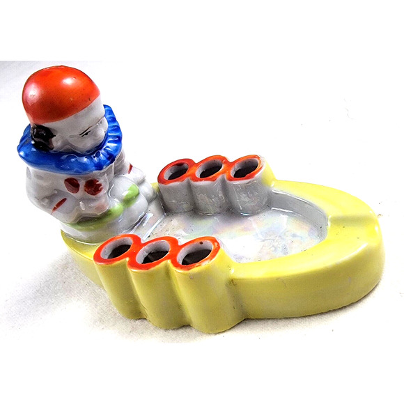Vintage Ashtray Cigarette Holder Clown Made in Japan Ceramic Luster Bright 1950s - Picture 2 of 13